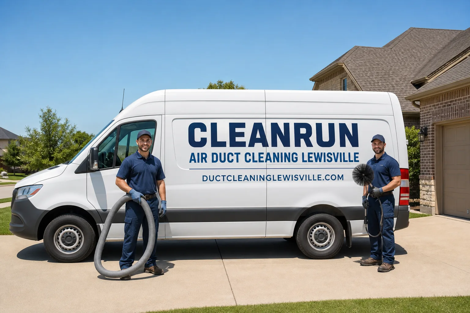 CleanRun Air Duct Cleaning Lewisville air duct cleaning service vehicle and crew in Lewisville, TX